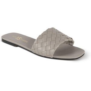 NEW Yosi Samra Miss Nathalie Taupe Gray Woven Vegan Leather Slides Sandals - 9